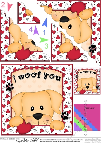 Scalloped Corner Stacker - Love, Romance, Valentine- Little Golden Labrador Dog