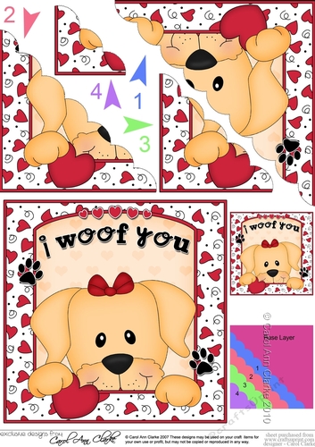 Scalloped Corner Stacker - Love, Romance, Valentine- Little Golden Labrador Dog