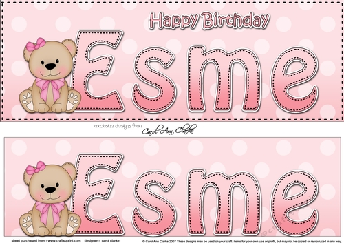 Large DL Happy Birthday ESME 3D decoupage