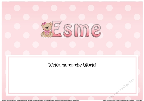 Large DL Welcome to the World ESME insert