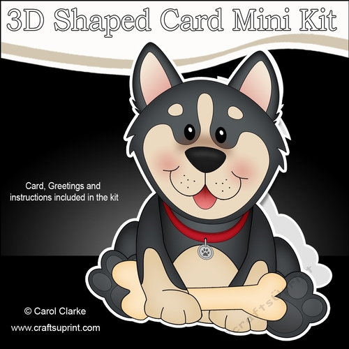 3D Shaped Card  Kit - Little Husky Dog Chase