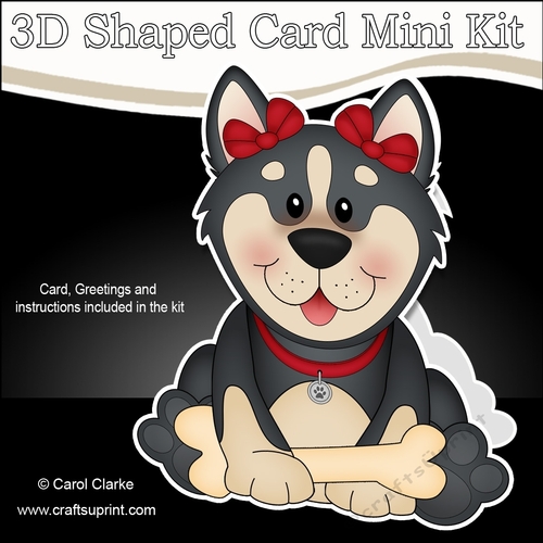 3D Shaped Card  Kit - Little Husky Dog Misty