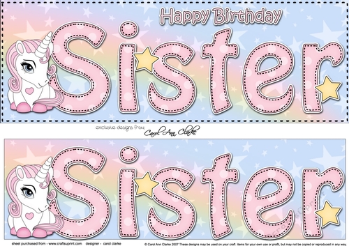Large DL Happy Birthday SISTER 3D decoupage with Unicorn