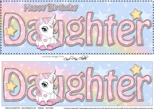 Large DL Happy Birthday DAUGHTER 3D decoupage with Unicorn