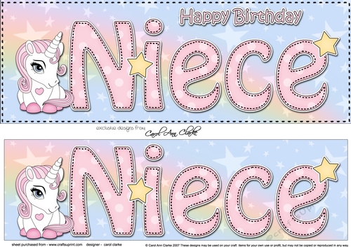 Large DL Happy Birthday NIECE 3D decoupage with Unicorn