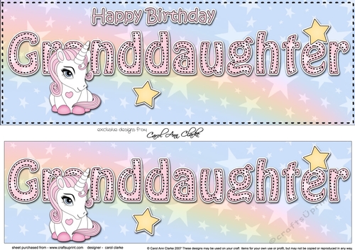 Large DL Happy Birthday GRANDDAUGHTER 3D decoupage with Unicorn