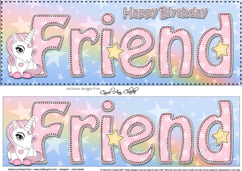 Large DL Happy Birthday FRIEND 3D decoupage with Unicorn