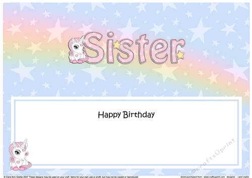 Large DL Happy Birthday SISTER insert with Unicorn