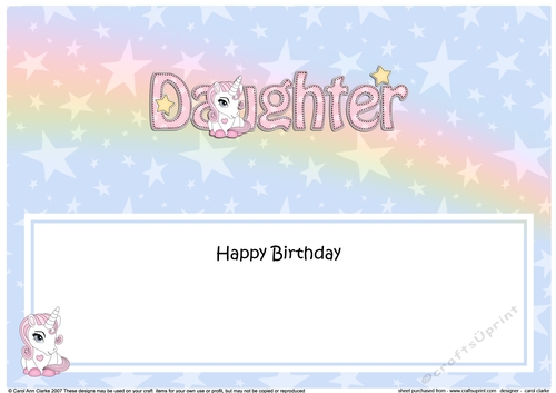 Large DL Happy Birthday DAUGHTER insert with Unicorn