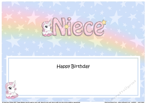 Large DL Happy Birthday NIECE insert with Unicorn