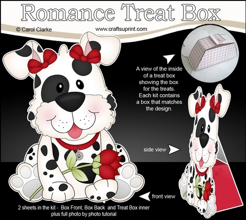 3D Valentine Treat Box Mini Kit - Cute Romantic Spotty Dog has a Rose