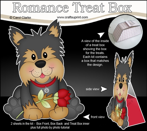 3D Valentine Treat Box Mini Kit - Cute Romantic Yorkie Dog has a Rose