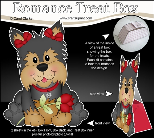 3D Valentine Treat Box Mini Kit - Cute Romantic Yorkie Dog has a Rose