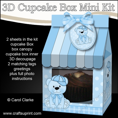 3D Mini Milk Carton Cupcake Treat Box Mini Kit - Cute Little Benjy Bear