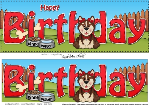 Large DL HAPPY BIRTHDAY 3D decoupage with Husky Dog