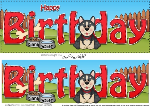 Large DL HAPPY BIRTHDAY 3D decoupage with Husky Dog