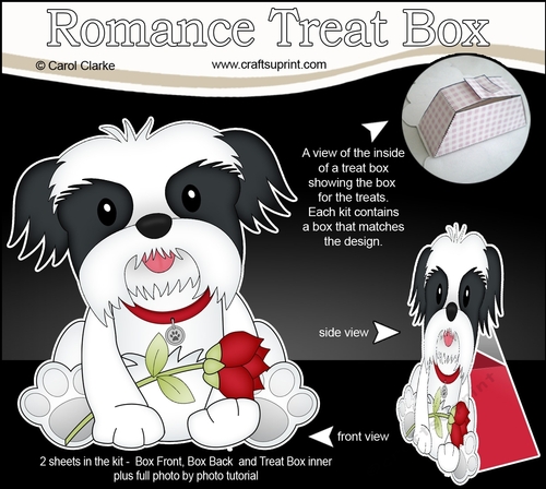 3D Valentine Treat Box Mini Kit - Cute Romantic Shih Tzu Dog has a Rose