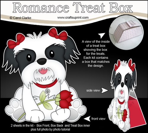 3D Valentine Treat Box Mini Kit - Cute Romantic Shih Tzu Dog has a Rose