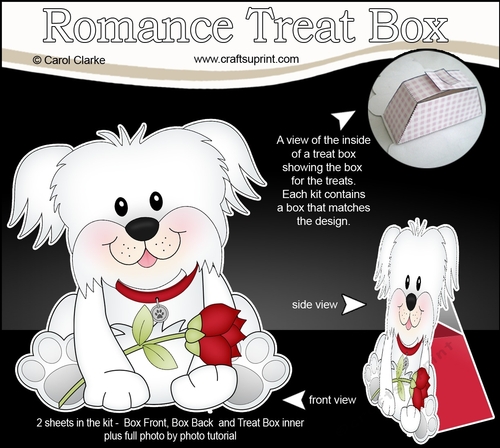 3D Valentine Treat Box Mini Kit - Cute Romantic Bichon Frise Dog has a Rose