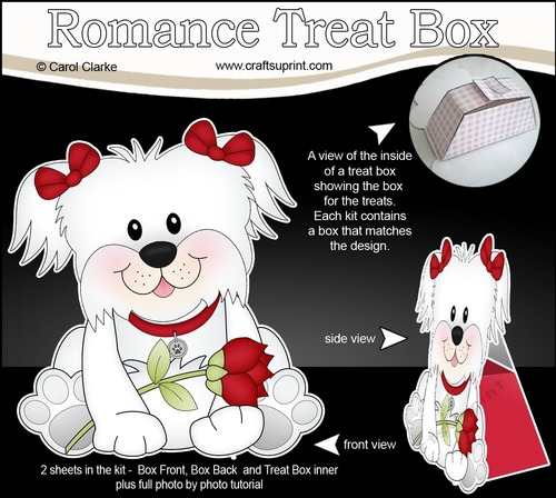 3D Valentine Treat Box Mini Kit - Cute Romantic Bichon Frise Dog has a Rose