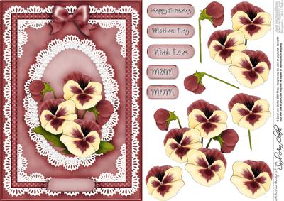 A5 Pansy, Lace and Pearls Quick Card with 3D Decoupage