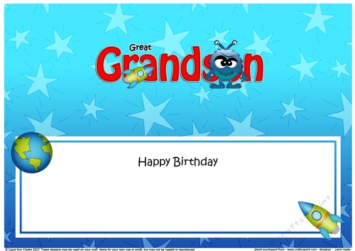 Large DL Happy Birthday GREAT GRANDSON insert