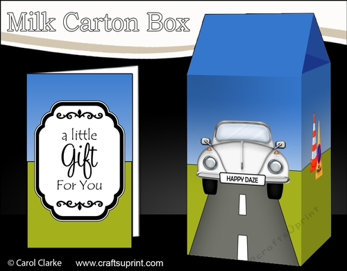 3D Milk Carton Treat Box - White VW Beetle Car