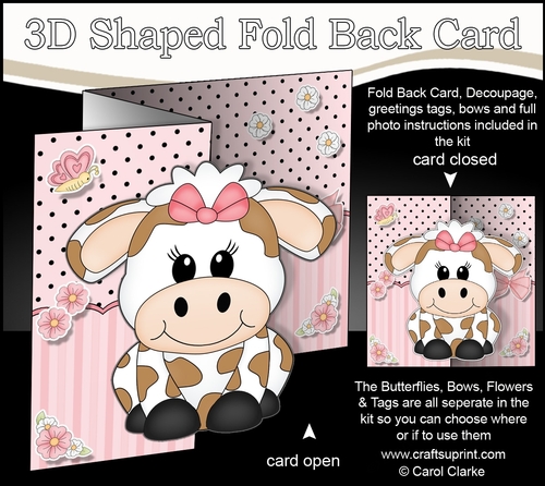 3D Shaped No-Hole Fold Back Mini Kit -  Cute Little Milly Moo Cow 