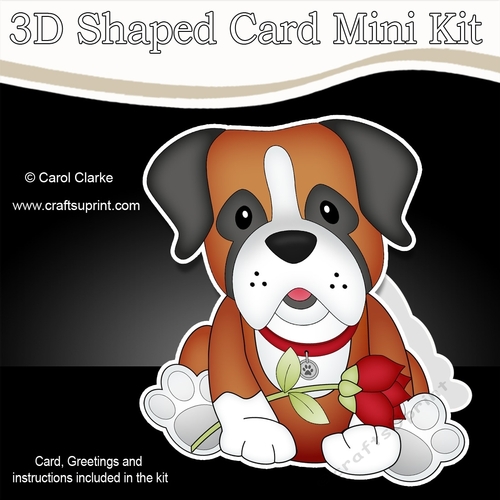 3D Shaped Card Mini Kit - Cute Romantic Boxer Dog has a Rose