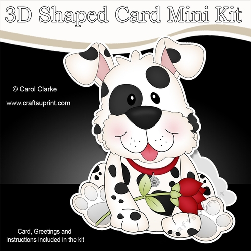 3D Shaped Card Mini Kit - Cute Romantic Spotty Dog has a Rose