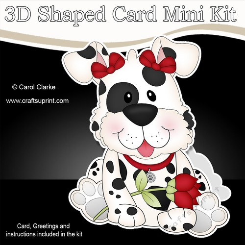 3D Shaped Card Mini Kit - Cute Romantic Spotty Dog has a Rose