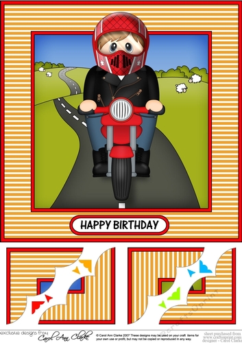 8 x 8 Scalloped Corner Topper - Little Motorbike Rider