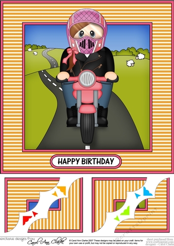 8 x 8 Scalloped Corner Topper - Little Motorbike Rider