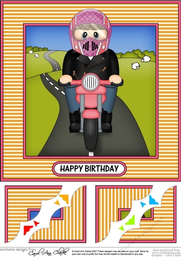 8 x 8 Scalloped Corner Topper - Little Motorbike Rider