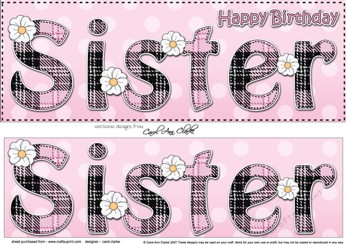 Large DL Happy Birthday SISTER 3D decoupage