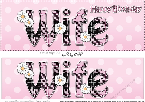 Large DL Happy Birthday WIFE 3D decoupage
