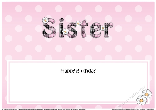 Large DL Happy Birthday SISTER insert