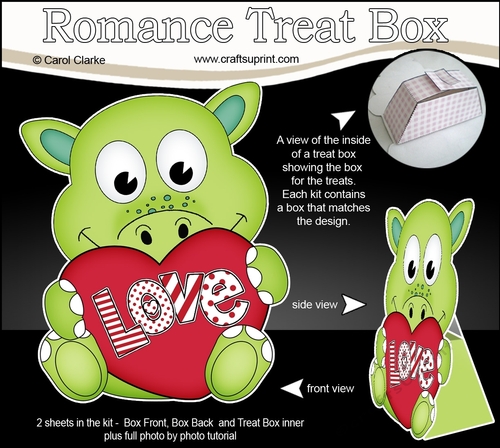 3D Valentine Treat Box Mini Kit - Cute Dinosaur has a Love Heart