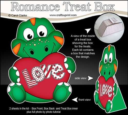 3D Valentine Treat Box Mini Kit - Cute Dinosaur has a Love Heart