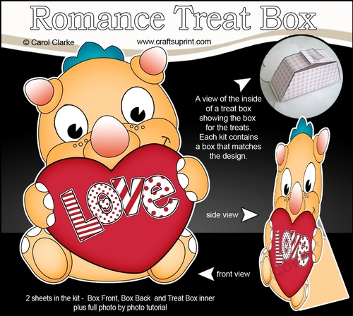 3D Valentine Treat Box Mini Kit - Cute Dinosaur has a Love Heart
