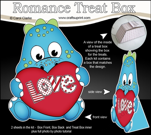3D Valentine Treat Box Mini Kit - Cute Dinosaur has a Love Heart