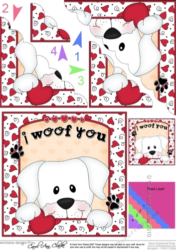 Scalloped Corner Stacker - Love, Romance, Valentine- Little White Labrador Dog
