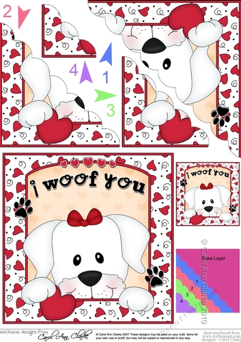 Scalloped Corner Stacker - Love, Romance, Valentine- Little White Labrador Dog