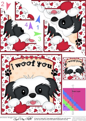 Scalloped Corner Stacker - Love, Romance, Valentine- Little Shih Tzu Dog
