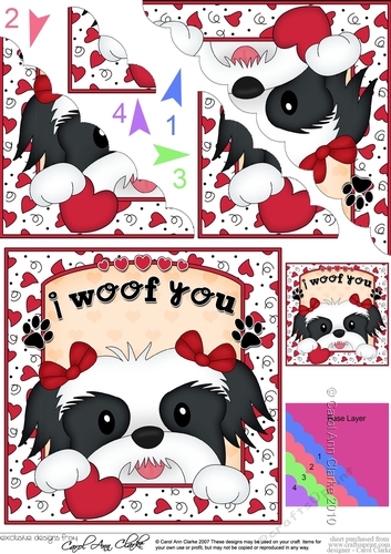 Scalloped Corner Stacker - Love, Romance, Valentine- Little Shih Tzu Dog