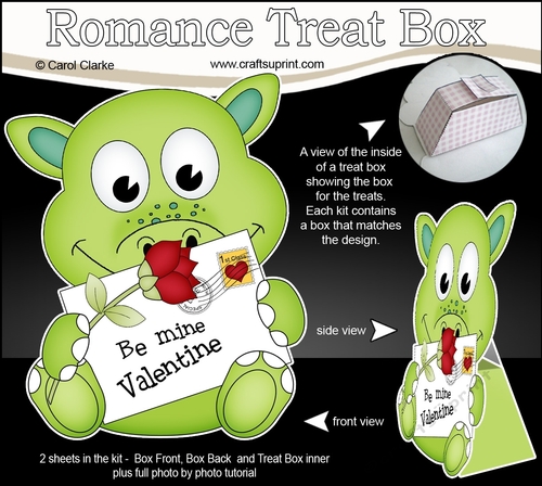 3D Valentine Treat Box Mini Kit - Cute Dinosaur has a Valentine Card