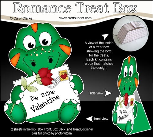 3D Valentine Treat Box Mini Kit - Cute Dinosaur has a Valentine Card