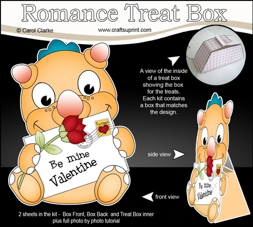 3D Valentine Treat Box Mini Kit - Cute Dinosaur has a Valentine Card