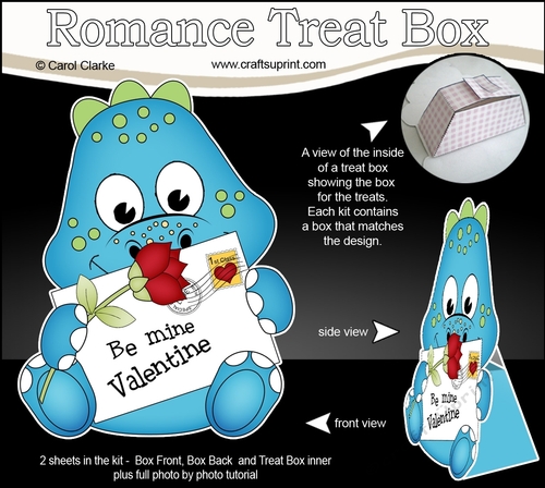 3D Valentine Treat Box Mini Kit - Cute Dinosaur has a Valentine Card