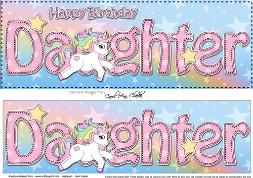 Large DL Happy Birthday DAUGHTER 3D decoupage with Unicorn